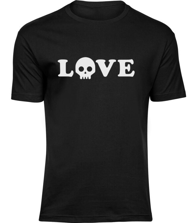 Herren Männer Schwarz T-shirt LOVE SCHÄDEL