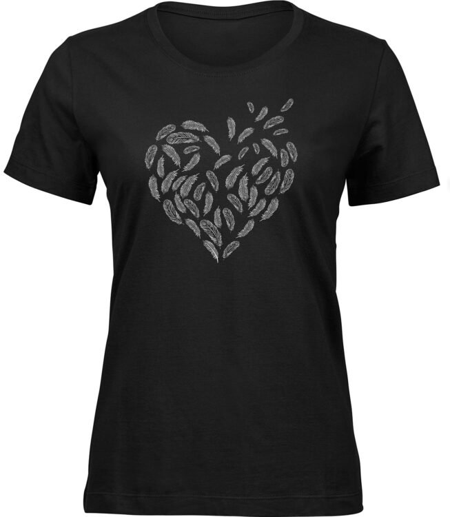 Frauen Schwarz T-shirt FEDERHERZ