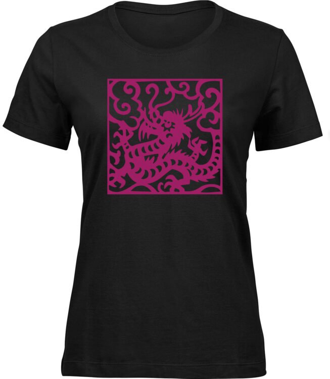 Frauen Schwarz Tshirt GERAHMTER DRACHE