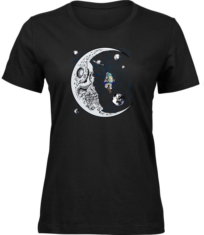 Frauen Schwarz T-shirt MONDSCHÄDEL