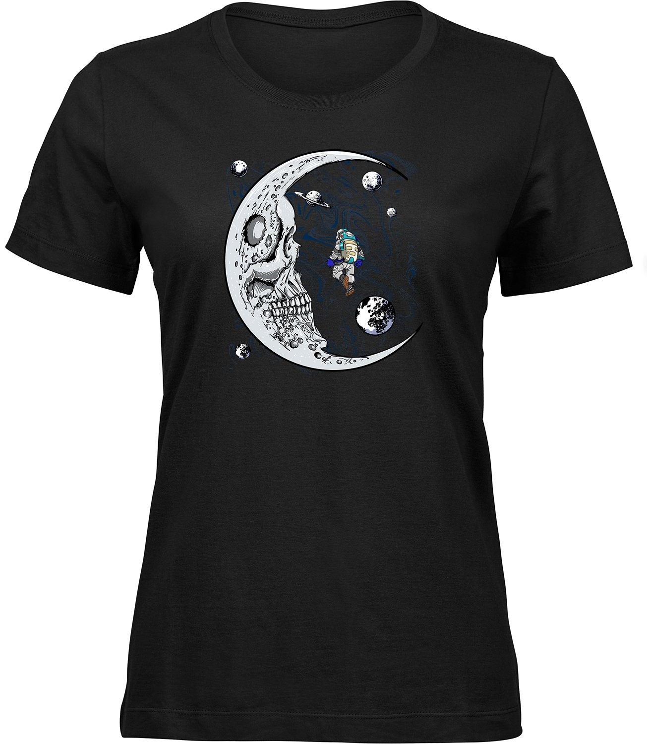 R-214 wb Frauen Schwarz T-shirt MONDSCHÄDEL