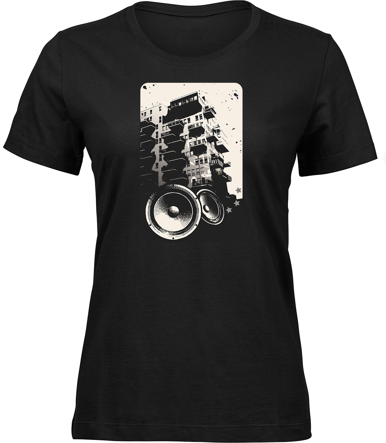 S-213 wb Frauen Schwarz T-shirt LAUTE MUSIK