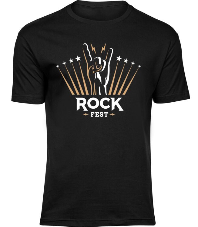 Herren Männer Schwarz T-shirt ROCK FEST