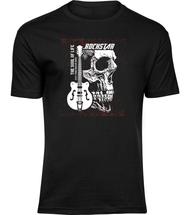 Herren Männer Schwarz T-shirt ROCKSTAR-SCHÄDEL
