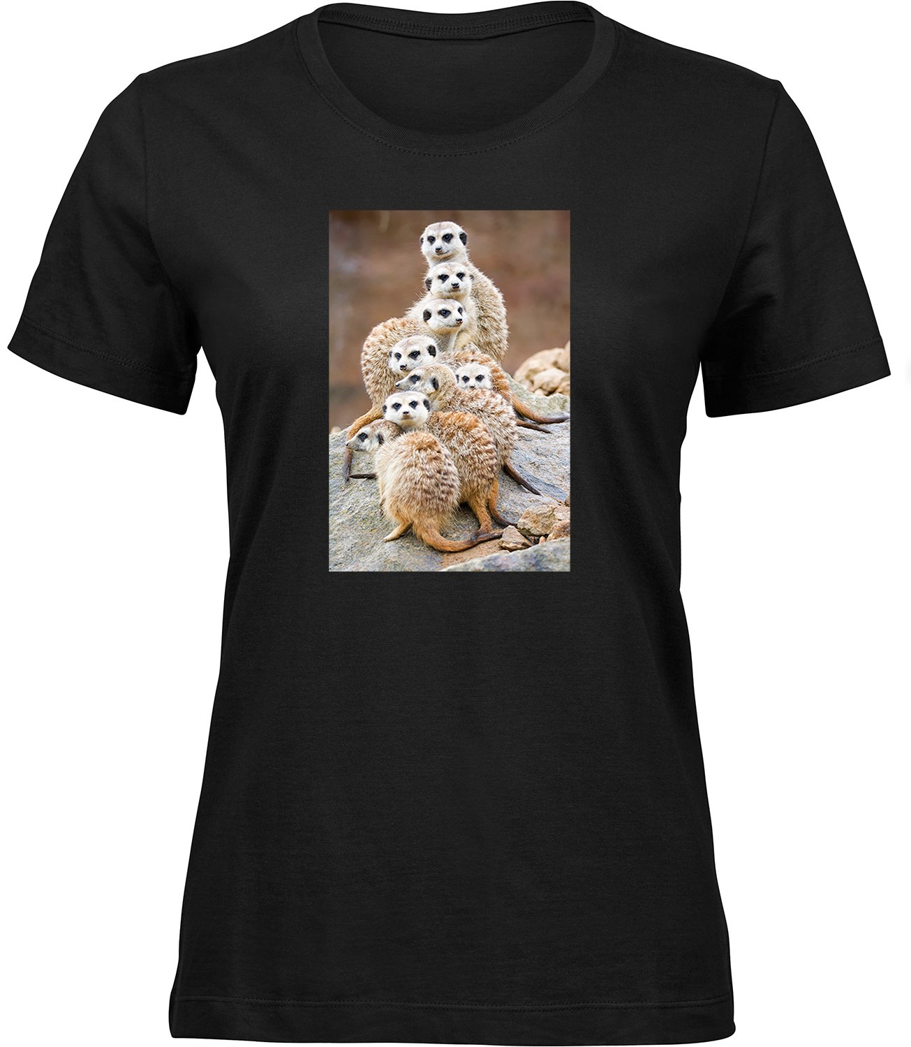 T-203-1 wb Frauen Schwarz Tshirt ERDMÄNNCHEN FAMILIE