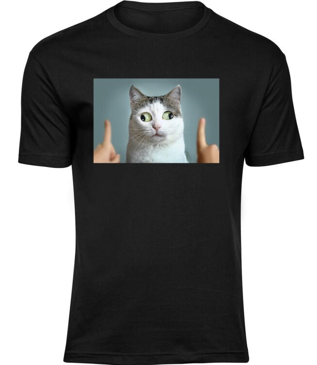 Herren Schwarz Tshirt LUSTIGE KATZE