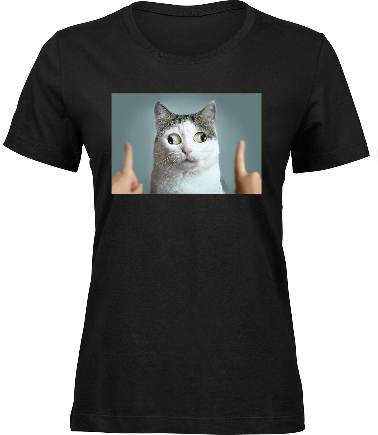T-207-1 wb Frauen Schwarz Tshirt LUSTIGE KATZE