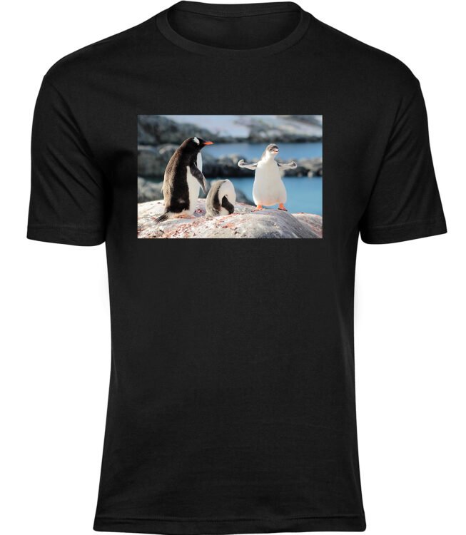 Herren Schwarz Tshirt PINGUINE KAMPF