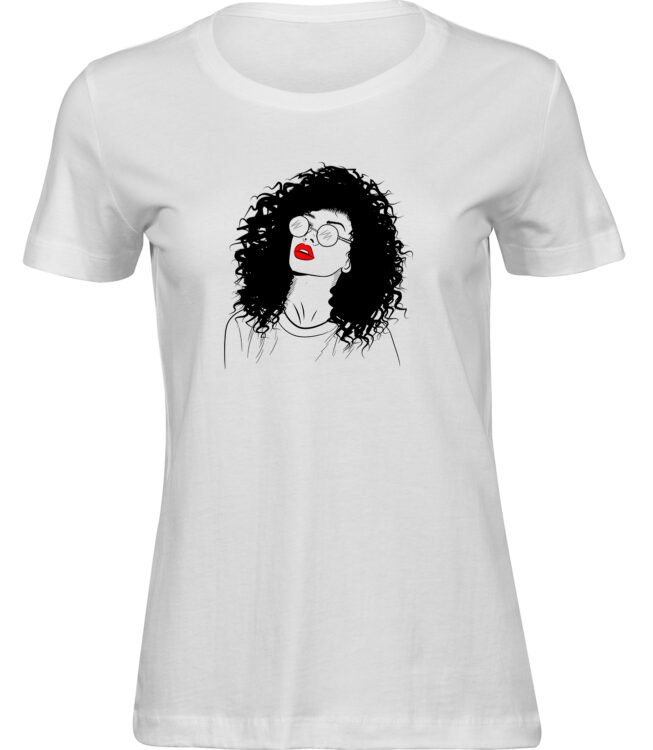 Frauen Weiss T-shirt LOCKIGE HAARE